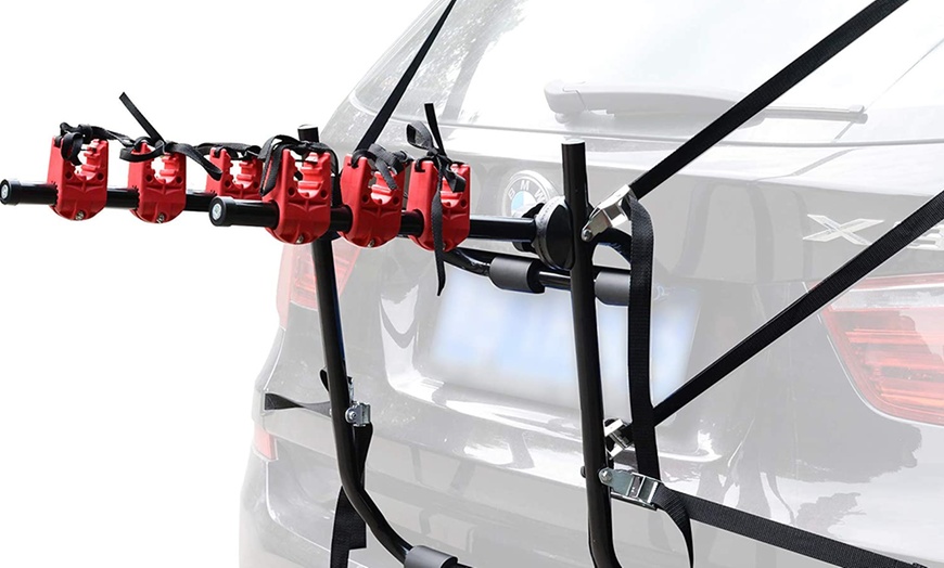 Image 4: HomCom Foldable Three-Bike Car Rack