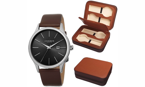 Akribos xxiv men's hot sale leather watch