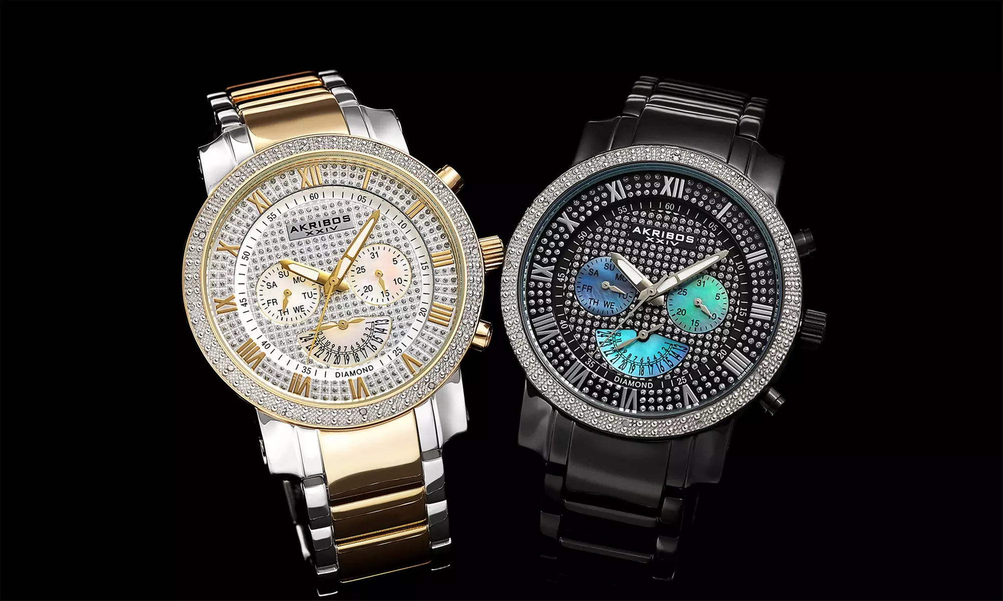 Men's Akribos XXIV 24 Hour Retrograde Crystal and Diamond Stainless Steel Watch
 - Primary Image