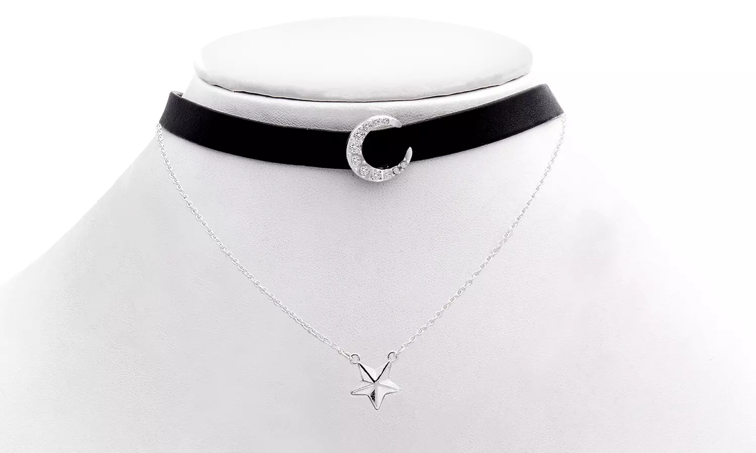 Moon and Star Vegan-Leather Choker Necklace Made with Swarovski Elements - Primary Image