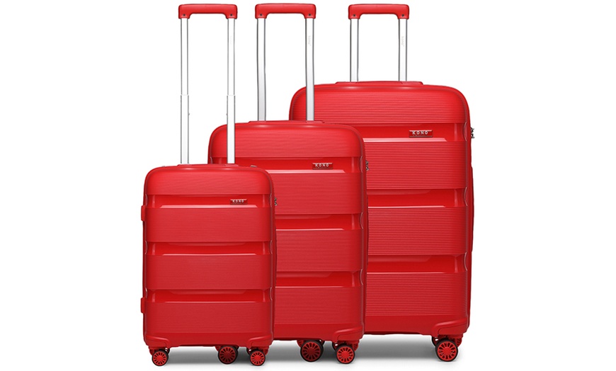 Image 13: Kono Hi Shine Textured Hard Shell PP Suitcases with 360° Swivel Wheels