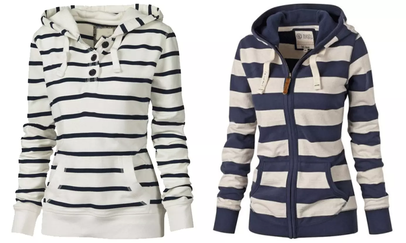 1 ou 2 sweats à capuche style marinière avec boutons ou fermeture éclair - Primary Image