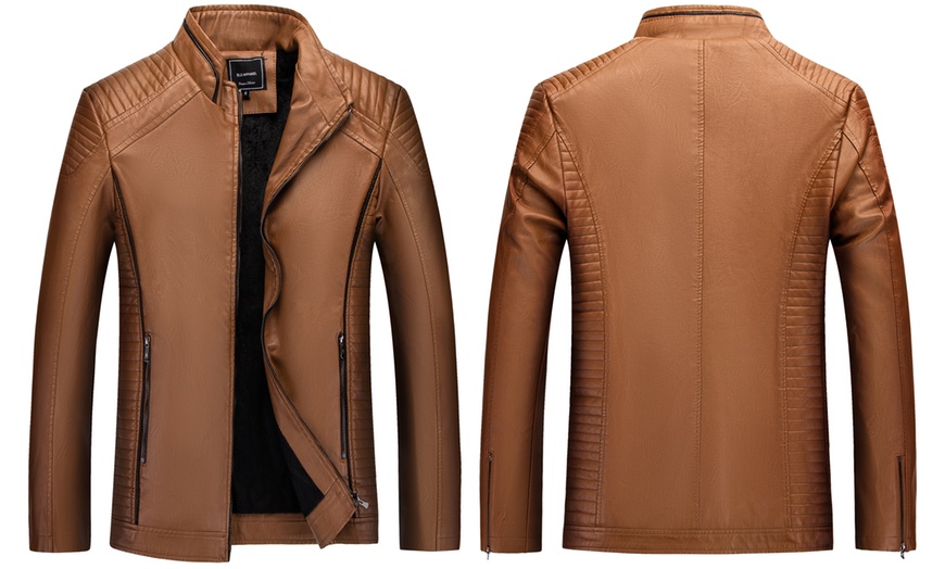 Image 8: Men's Faux Leather Biker Jacket