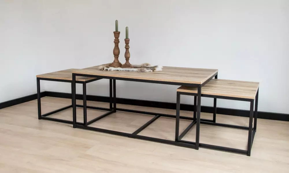 Urban Living Kaffeetisch mit 1 oder 2 Beistelltische ​in Holz/Schwarz, inkl. Versan - Primary Image