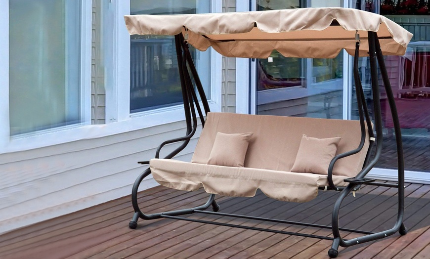 Image 1: Outsunny Three-Seater Swing Chair