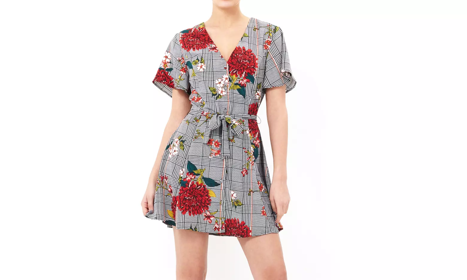 Robe à carreaux à fleurs pour femmes - Primary Image
