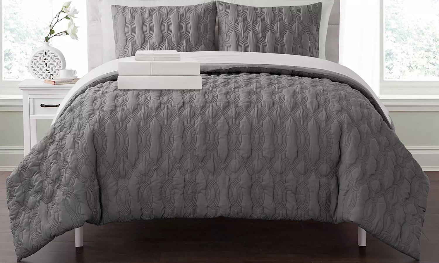 Embossed Solid Comforter Sets with Sheets (5 or 7-Piece) - Primary Image