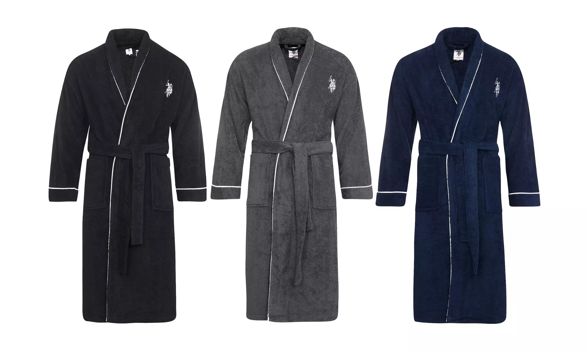 U.S. POLO ASSN. Herren-Bademantel aus 100% Baumwolle in Schwarz, Navy oder Grau (62% sparen*) - Primary Image