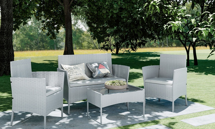 Image 3: Four Piece Rattan Effect Garden Furniture Set