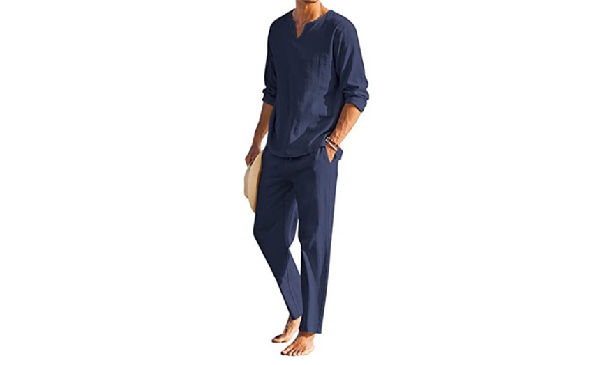 Image 6: Men's Two-Piece Long Sleeve Cotton Shirt and Casual Trousers