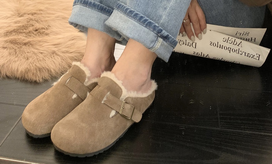 Image 9: Slip On Faux Fur Shearling Mules