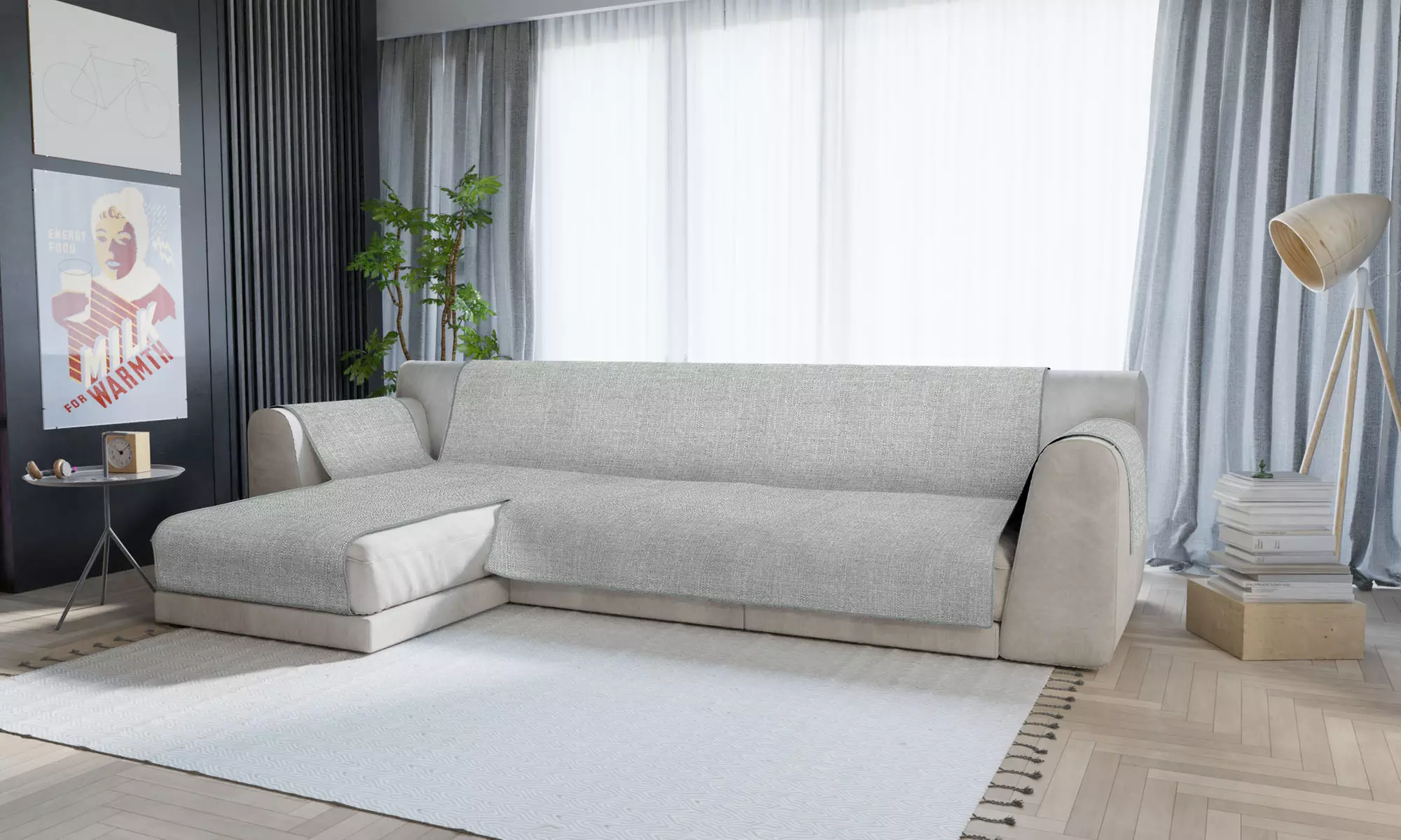 Copridivano antiscivolo con penisola