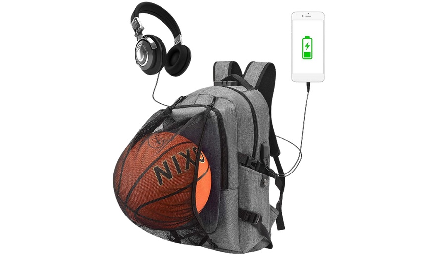 Image 1: Basketball Backpack with USB Charging Port