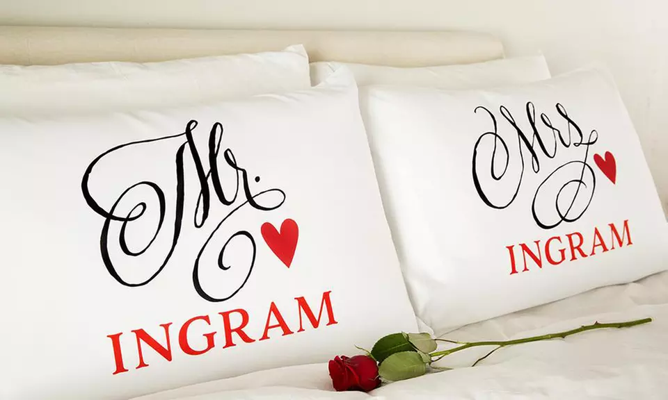 One, Two, Three, Five, or 10 Personalized His and Hers Romantic Pillowcases from Qualtry (Up to 76% Off) - Primary Image
