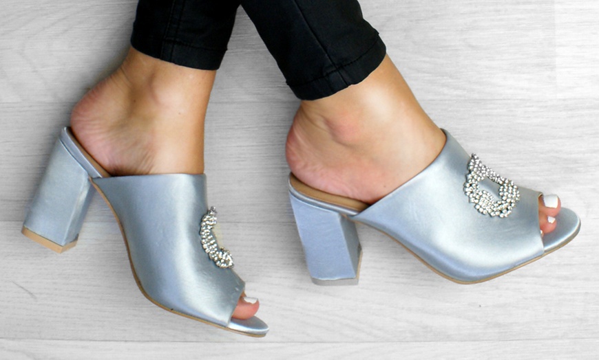 Image 4: Embellished Peeptoe Heeled Mules