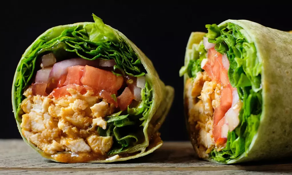 Gourmet Wraps with Chips and Water at Get Fruity Cafe (Up to 24% Off). Three Options Available. - Primary Image