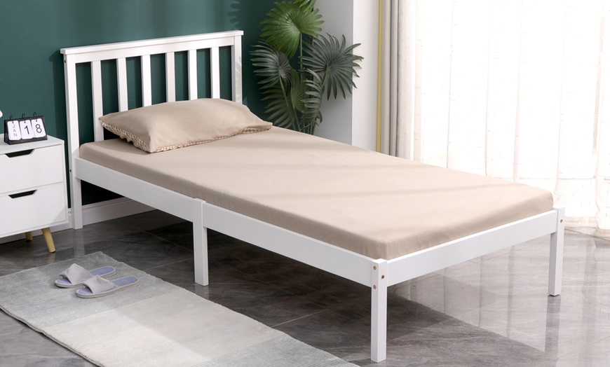 Image 2: White Solid Pine Wood Single or Double Bed Frame