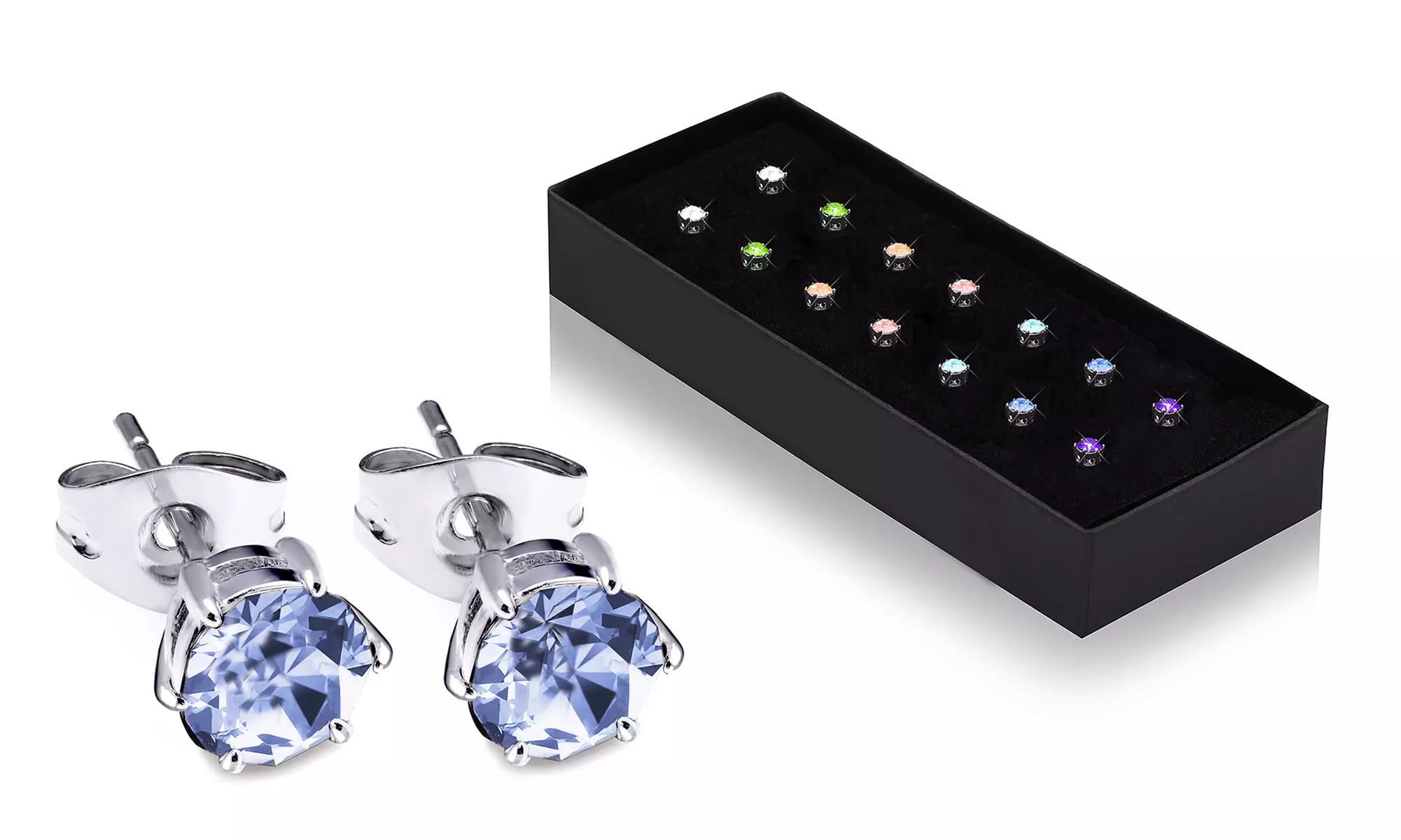 Coffret de 7 paires de boucles d'oreilles rondes de la marque OMGJewel, ornées de cristaux Swarovski® - Second Medium