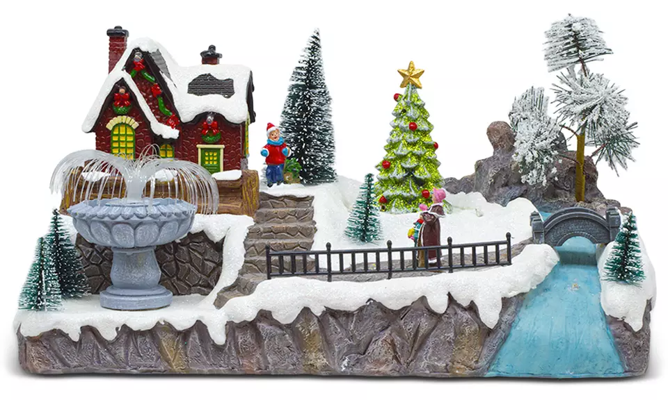 Adorno navideño "Aldea de Navidad" con luces de colores y melodía