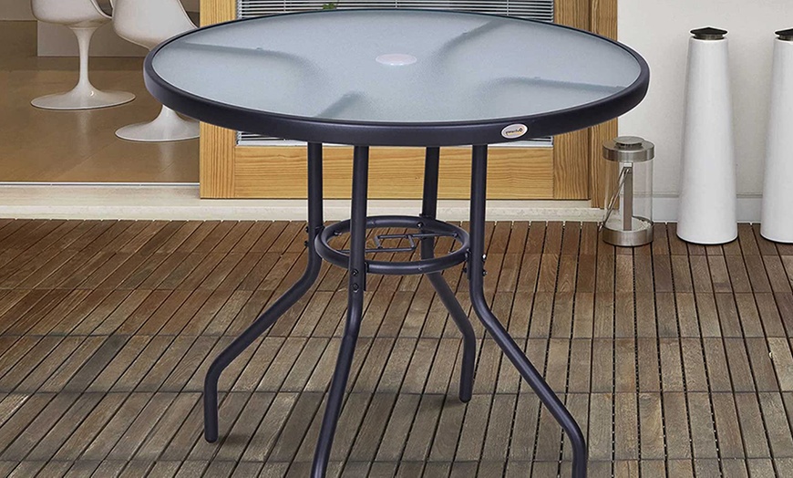 Image 12: Outsunny Outdoor Glass Top Table