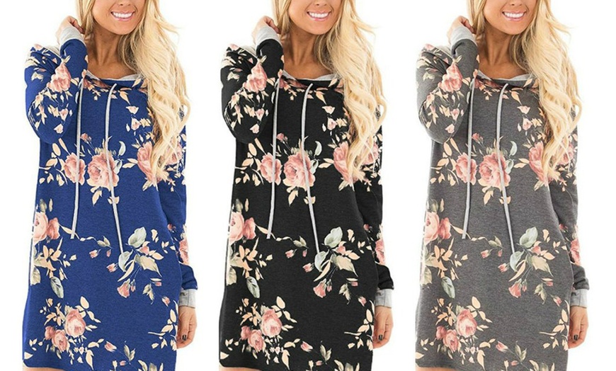 Image 1: Floral Hoodie Dress