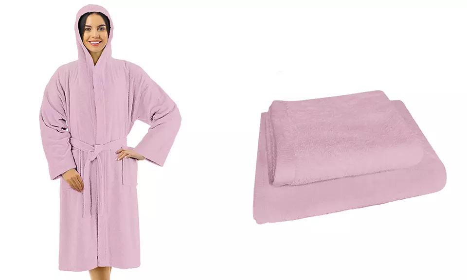 Set con accappatoio, asciugamano e salvietta ospite, 100% cotone