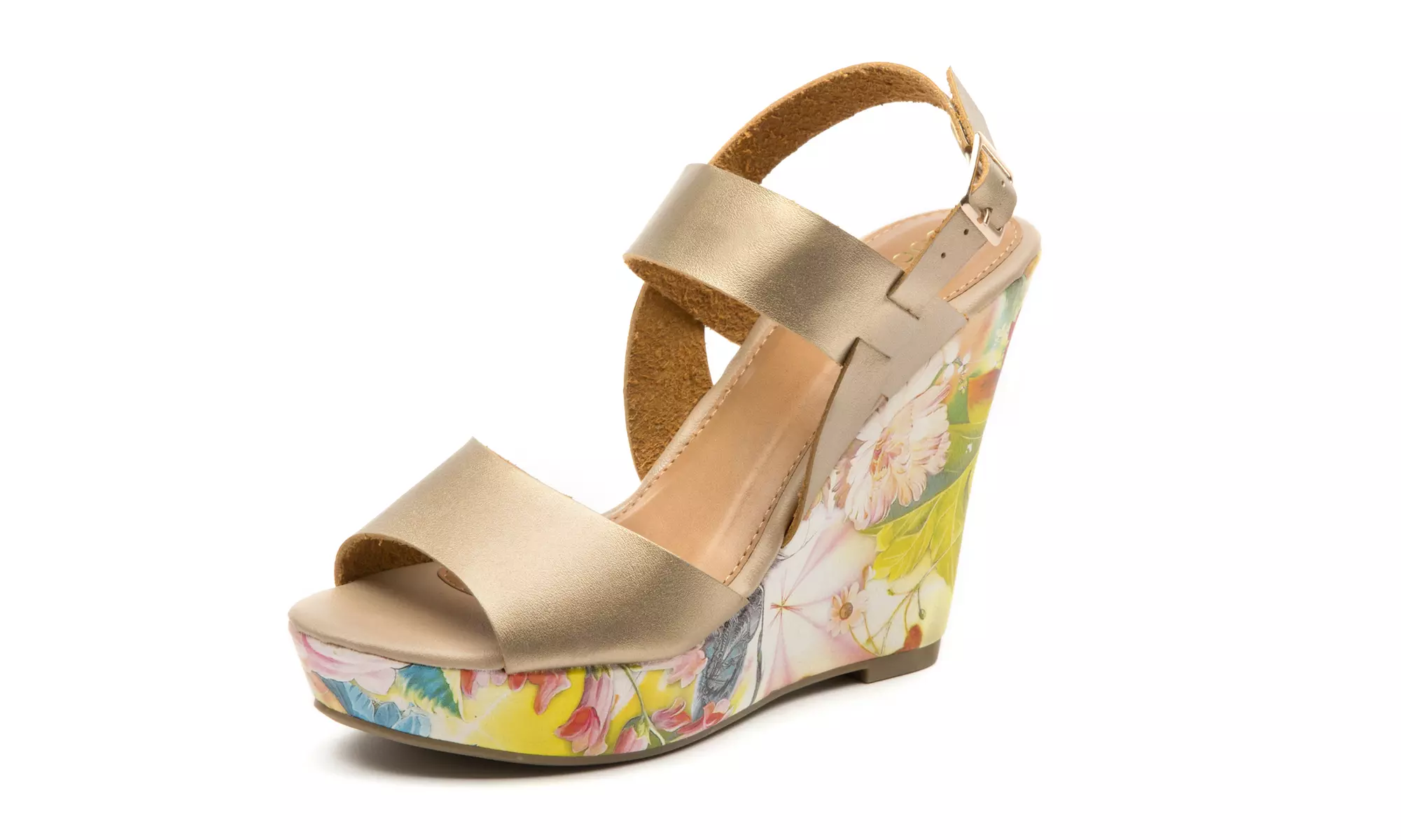 Women's Metallic Wedge Sandals with Floral Print Bottom | Groupon Exclusive (Size 7) - Second Medium