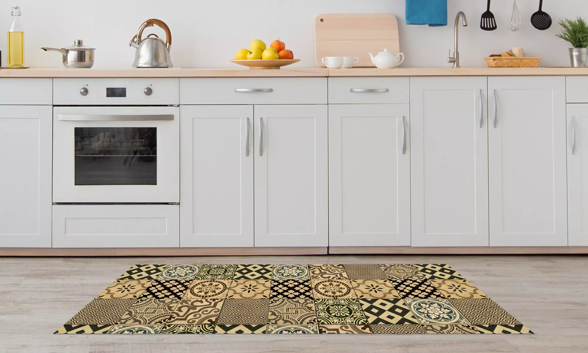 Alfombra de cocina con diseño de azulejos y reverso antideslizante