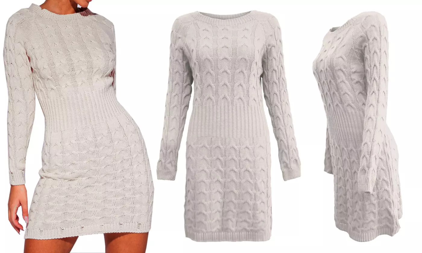 Cable Knit Jumper Ribbed Waist Dress