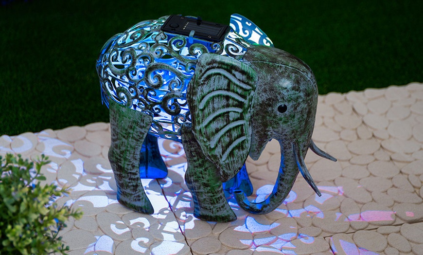 Image 4: One or Two Ornamental Metal Elephant Solar Lights