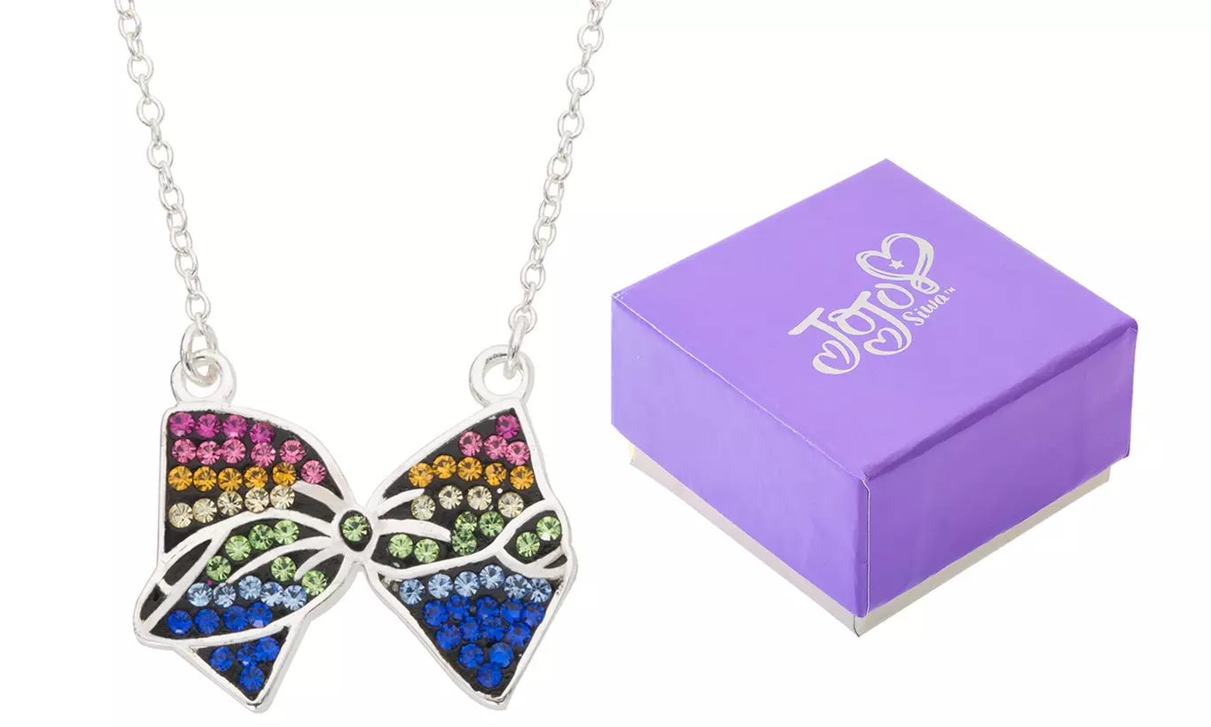 Jojo Siwa Jewelry Silver-Plated Rainbow Crystal Bow Pendant Necklace - Primary Image
