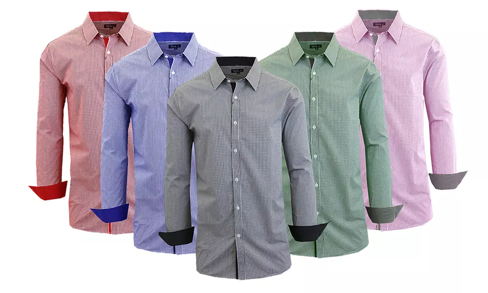 Men's Long-Sleeve Cotton Checkered Dress Shirt - Primary Image
