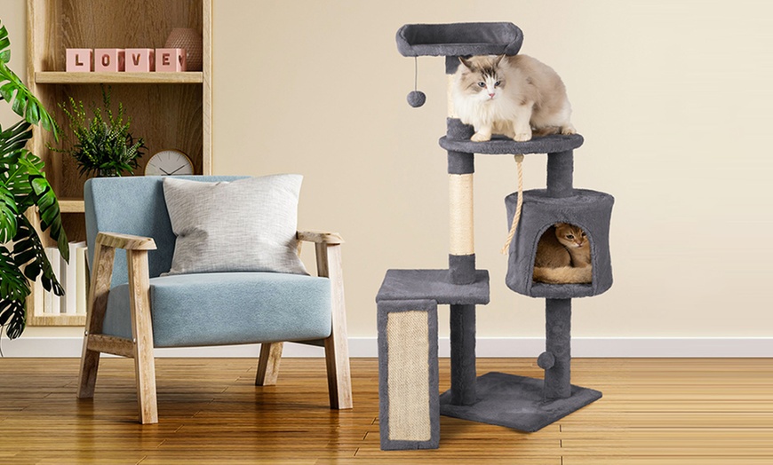 Image 3: Arbre à griffes en sisal naturel avec niche pour chats et jeux inclus