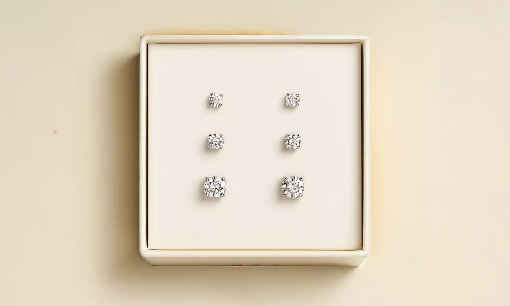 Holiday Gift Set: Sterling Silver CZ 3-Pair Stud Earrings Set