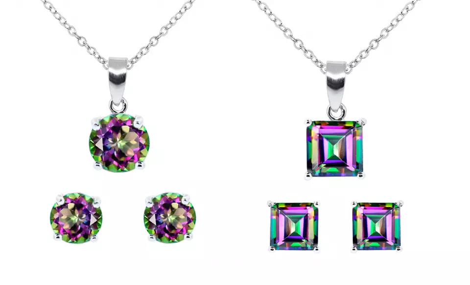 Genuine Mystic Topaz Pendant and Earring Set - Primary Image
