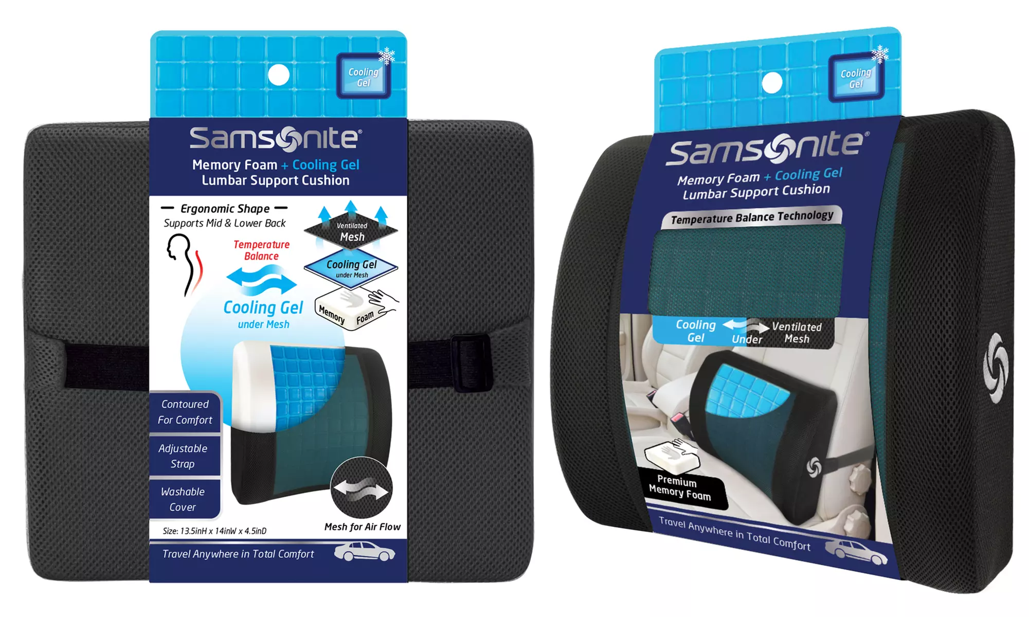 Samsonite Lumbar Support Memory Foam and Cooling Gel Car Seat Cushion - Second Medium