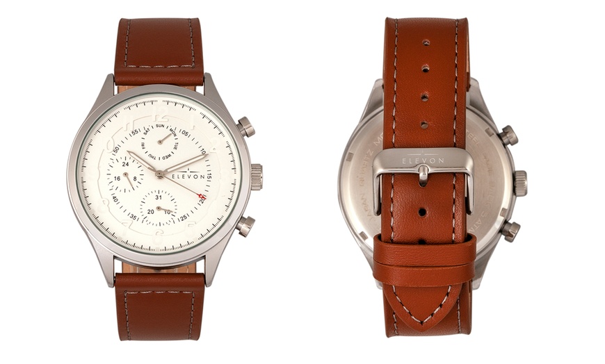 Image 9: Elevon Leather-Band Men's Watch