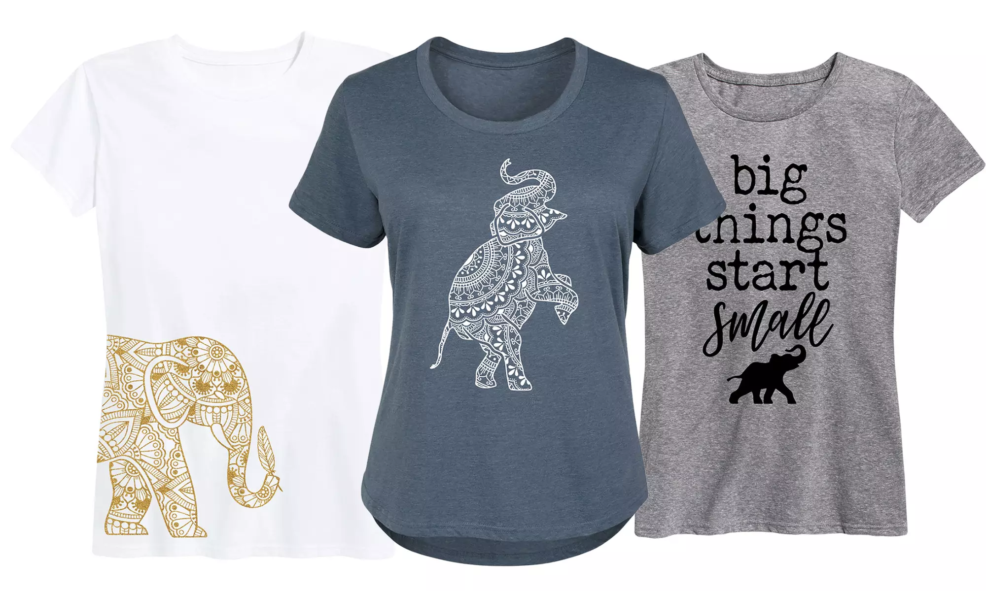 Women's Inspirational Elephant Printed Tees. Plus Sizes Available. - Primary Image