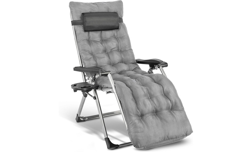 Image 6: Reclining Zero Gravity Chair With Cushion and Armrest