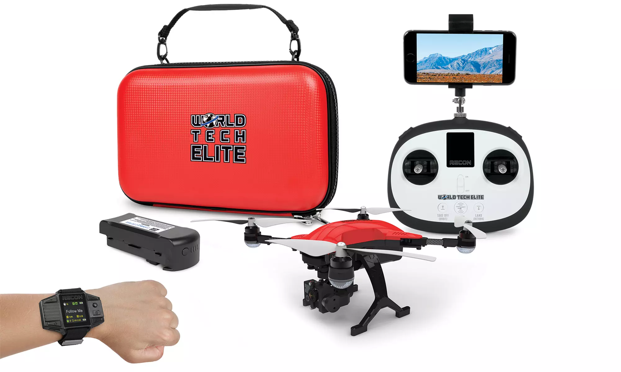 Elite Recon Follow Me Live-Feed 4K Camera RC Drone with Carrying Case - Primary Image