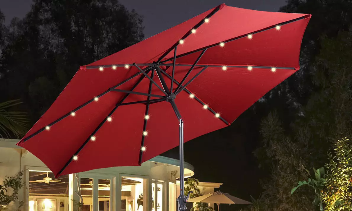 10' Solar Patio Umbrella with LED Lights  - Primary Image