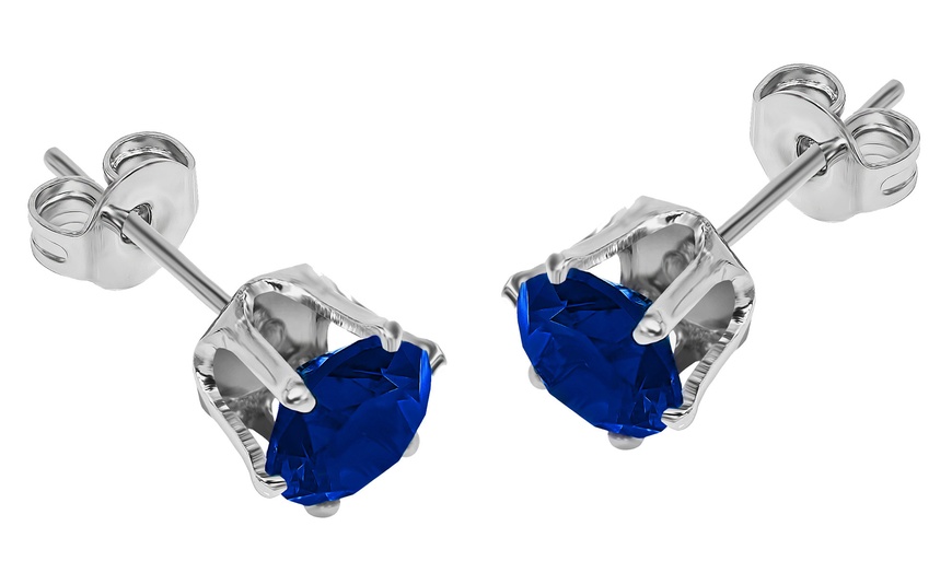 Image 3: Simulated-Sapphire Stud Earrings