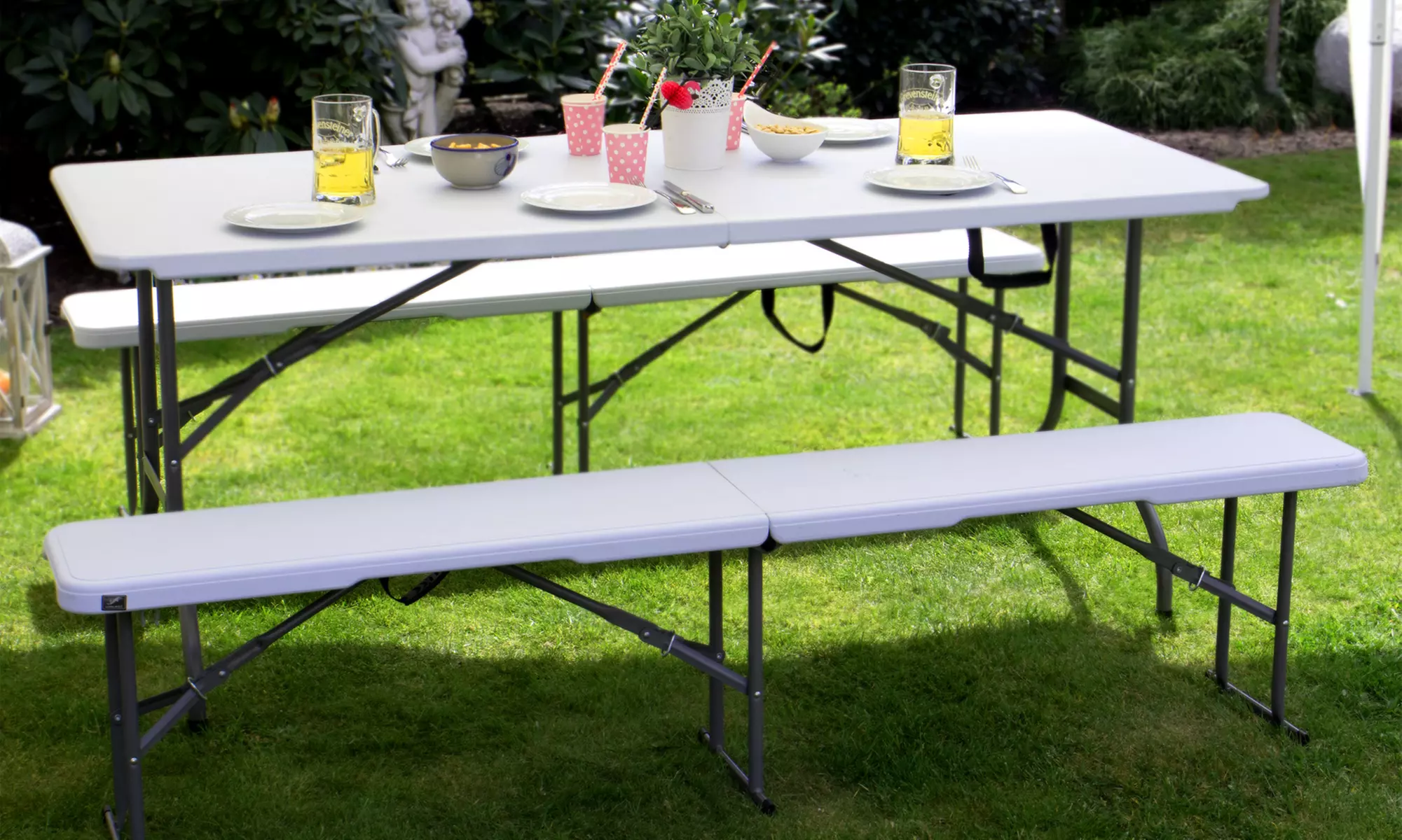 Table buffet pliante 180 cm + 2 bancs pliants - Primary Image
