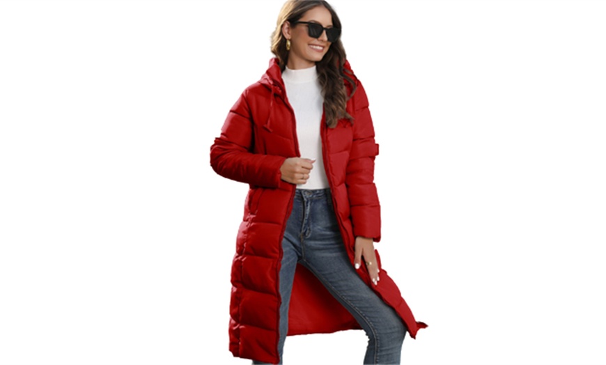 Image 5: Women's Hooded Mid Length Slim Fit Padded Coat