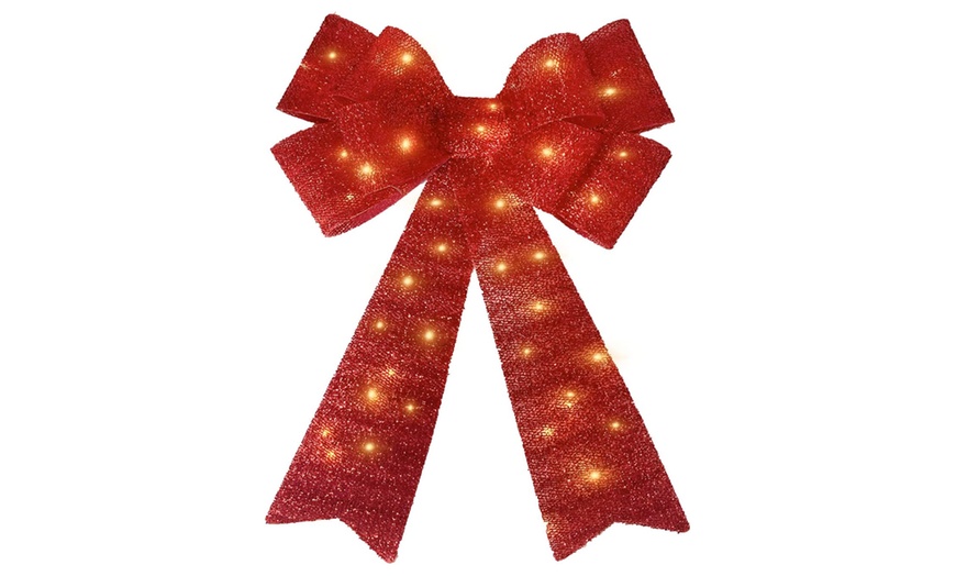 Image 2: Large Bows Christmas Tree Decoration with 30 Warm LED Lights 