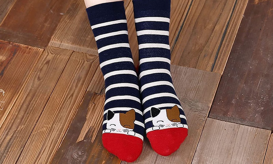 Image 5: 1 ou 5 paires de chaussettes avec des têtes de chats