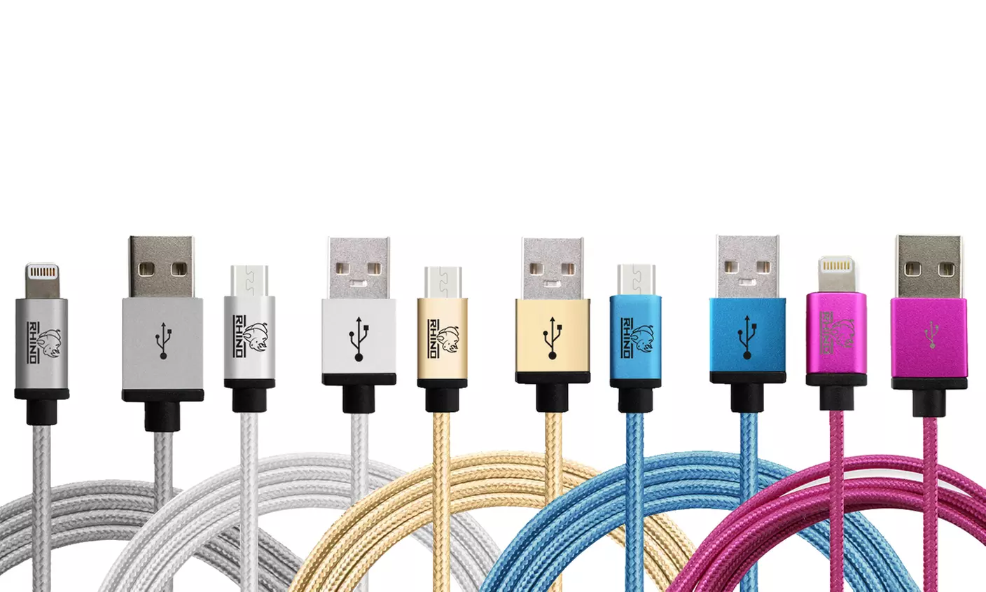 Rhino Double-Braided Paracord Nylon Lightning, Micro USB, or USB Type-C Cables (1- or 2-Pack) - Primary Image