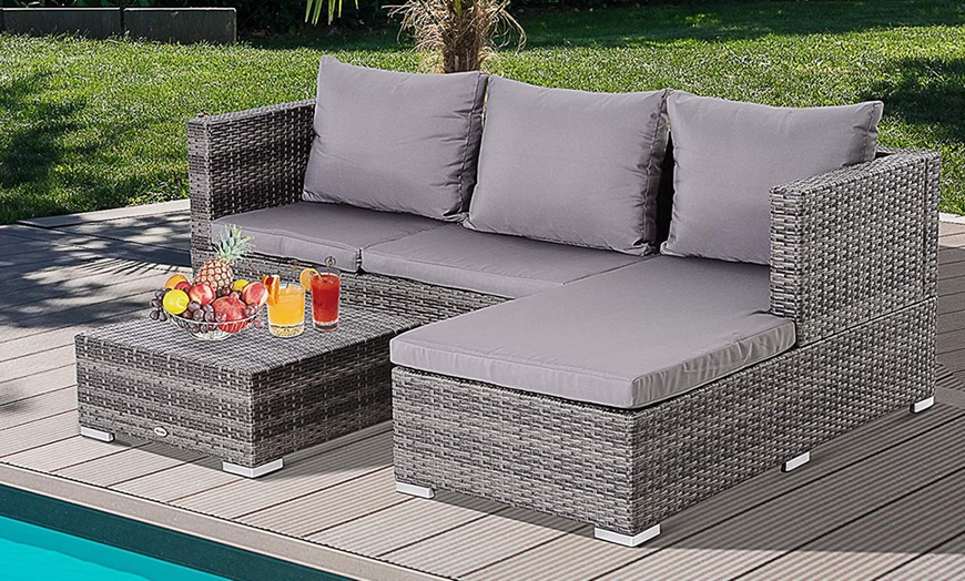 Image 1: Outsunny Three-Piece Rattan Garden Storage Sofa Set