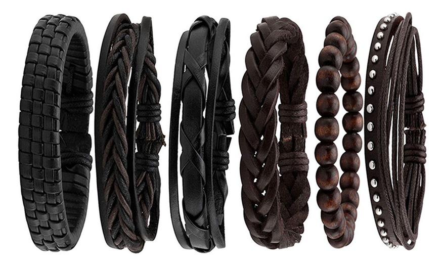 Image 1: One or Two Six-Piece Men's Braided Bracelet Sets