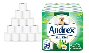  54 Rolls of Andrex Skin Kind Toilet Tissue 